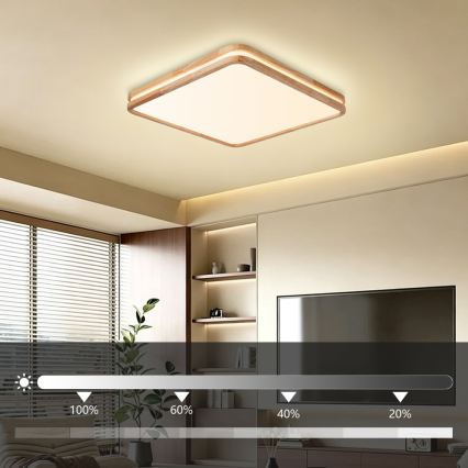 Brilagi - LED димируемо таванно осветително тяло MOLINA SQUARE LED/80W/230V 3000-6000K дъб 60x60 cm + дистанционно управление