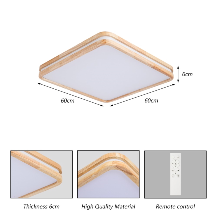 Brilagi - LED димируемо таванно осветително тяло MOLINA SQUARE LED/80W/230V 3000-6000K дъб 60x60 cm + дистанционно управление