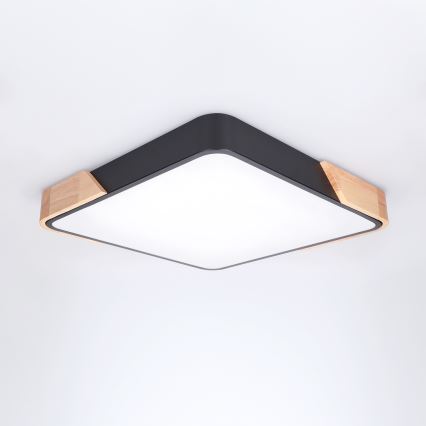 Brilagi - Димируема LED таванна лампа PILANA LED/48W/230V 3000-6500K дъб/черно 42x42 см + дистанционно управление