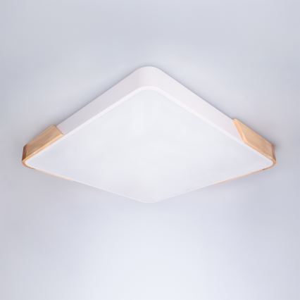 Brilagi - Димируемо LED таванно осветително тяло PILANA LED/60W/230V 3000-6500K дъб/бял 56x56 см + дистанционно управление