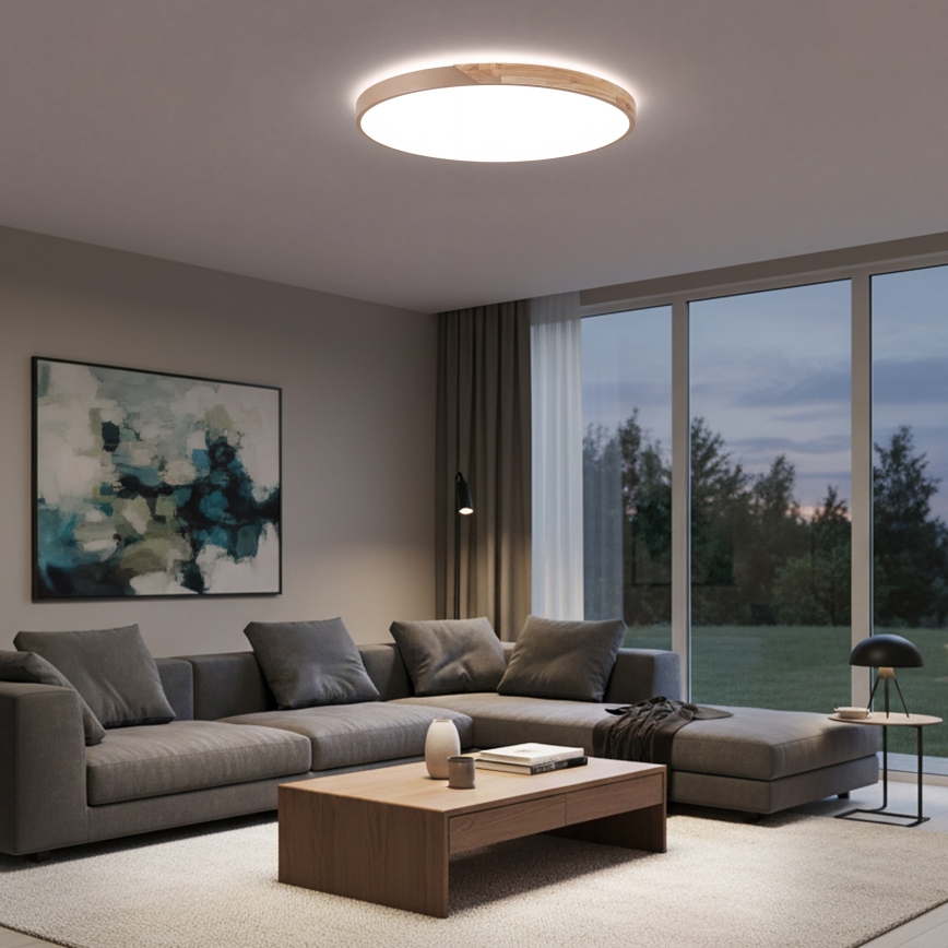 BRILAGI - LED димируемо таванно осветително тяло PILANA LED/72W/230V 3000-6500K дъб/бежово Ø 80 см + дистанционно управление