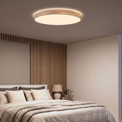 BRILAGI - LED димируемо таванно осветително тяло PILANA LED/72W/230V 3000-6500K дъб/бежово Ø 80 см + дистанционно управление