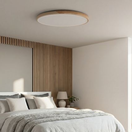BRILAGI - LED димируемо таванно осветително тяло PILANA LED/72W/230V 3000-6500K дъб/бежово Ø 80 см + дистанционно управление