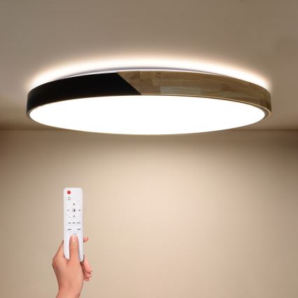 Brilagi - Димируема LED плафониера PILANA LED, 72 W, 230 V, 3000–6500 K, дъб/черно, диаметър 80 см + дистанционно управление