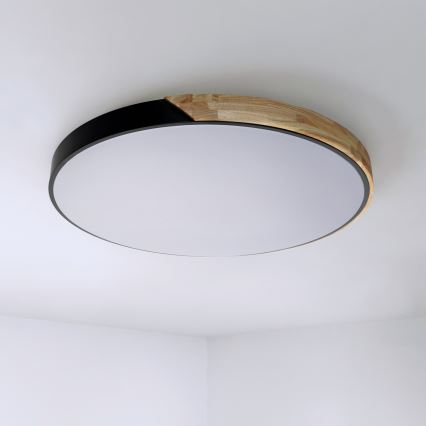 Brilagi - Димируема LED плафониера PILANA LED, 72 W, 230 V, 3000–6500 K, дъб/черно, диаметър 80 см + дистанционно управление