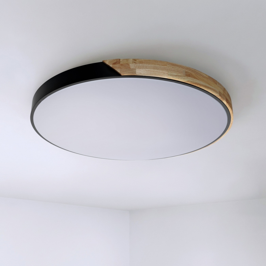 Brilagi - Димируема LED плафониера PILANA LED, 72 W, 230 V, 3000–6500 K, дъб/черно, диаметър 80 см + дистанционно управление