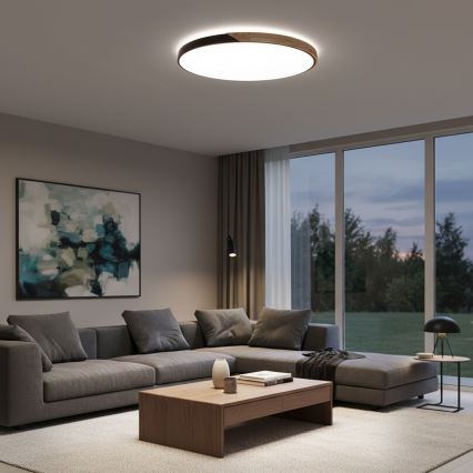 Brilagi - Димируема LED плафониера PILANA LED, 72 W, 230 V, 3000–6500 K, дъб/черно, диаметър 80 см + дистанционно управление