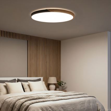Brilagi - Димируема LED плафониера PILANA LED, 72 W, 230 V, 3000–6500 K, дъб/черно, диаметър 80 см + дистанционно управление