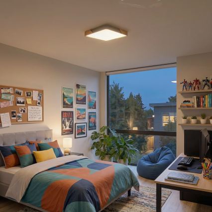 BRILAGI - димируемо LED таванно осветително тяло PILANA SQUARE LED/48W/230V 3000-6500K дъб/бежово 42x42 cm + дистанционно управление