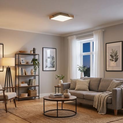 BRILAGI - димируемо LED таванно осветително тяло PILANA SQUARE LED/48W/230V 3000-6500K дъб/бежово 42x42 cm + дистанционно управление
