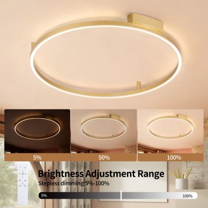 Brilagi - димируем LED таванен плафон PORTOFINO LED/60W/230V 3000-6000K pr. 80 cm златен + дистанционно управление