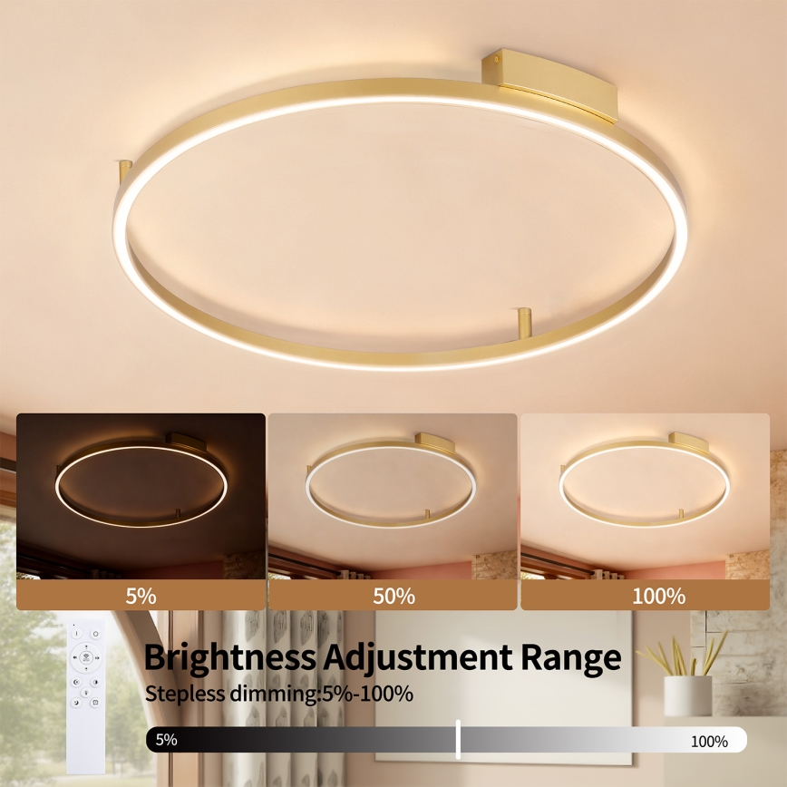 Brilagi - димируем LED таванен плафон PORTOFINO LED/60W/230V 3000-6000K pr. 80 cm златен + дистанционно управление