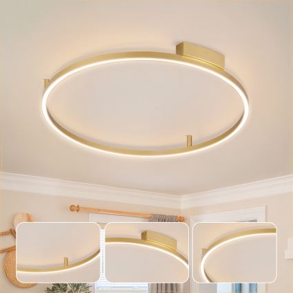 Brilagi - димируем LED таванен плафон PORTOFINO LED/60W/230V 3000-6000K pr. 80 cm златен + дистанционно управление