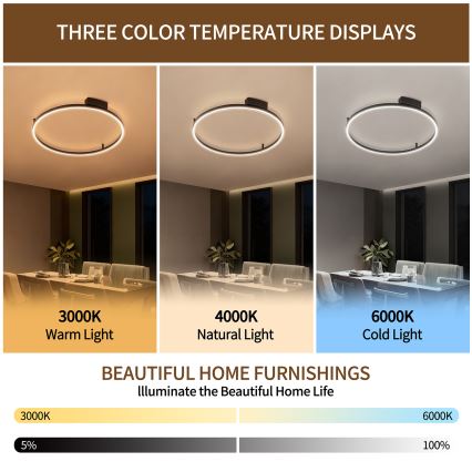 Brilagi - Димируем LED таванен плафон PORTOFINO LED/60W/230V 3000-6000K диаметър 80 см черен + дистанционно управление