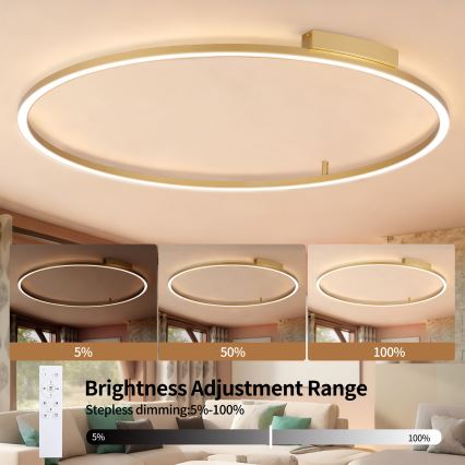 Brilagi - Димируемо LED таванно осветително тяло PORTOFINO LED/85W/230V 3000–6000K Ø 120 см златисто + дистанционно управление