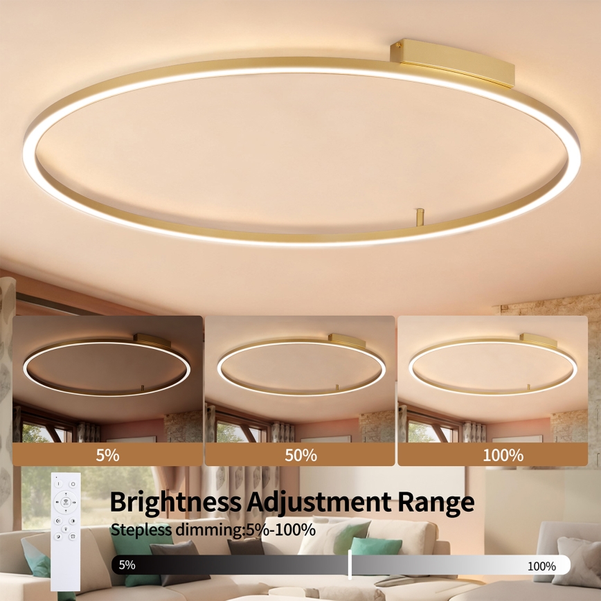 Brilagi - Димируемо LED таванно осветително тяло PORTOFINO LED/85W/230V 3000–6000K Ø 120 см златисто + дистанционно управление