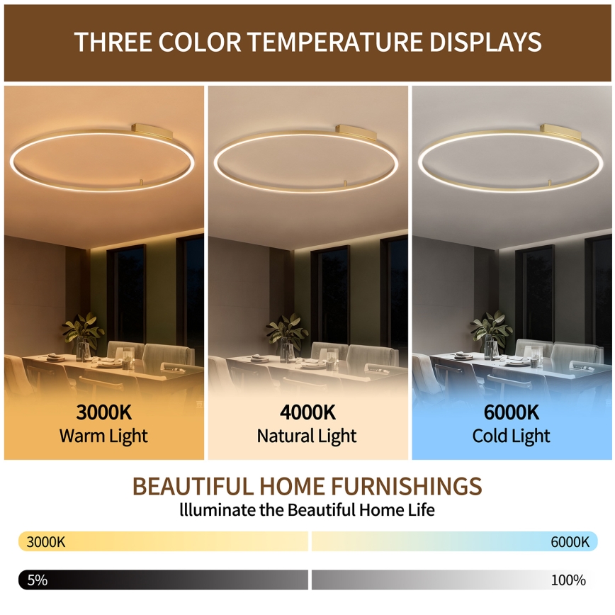 Brilagi - Димируемо LED таванно осветително тяло PORTOFINO LED/85W/230V 3000–6000K Ø 120 см златисто + дистанционно управление