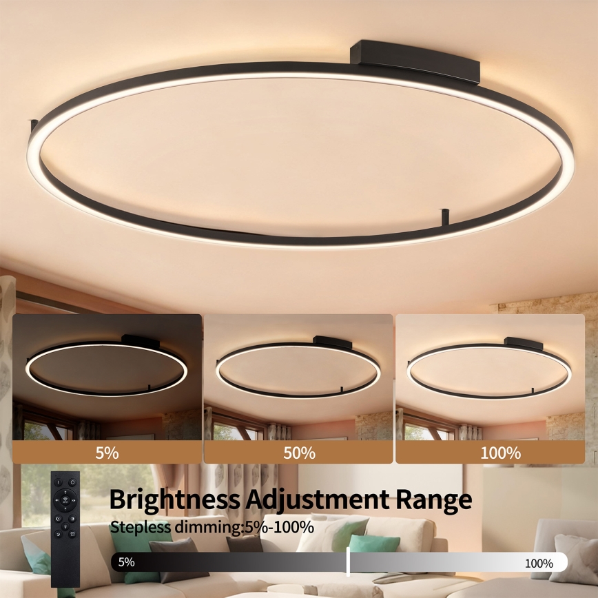 Brilagi - LED Димируемо таванно осветително тяло PORTOFINO LED/85W/230V 3000-6000K Ø 120 cm черно + дистанционно управление
