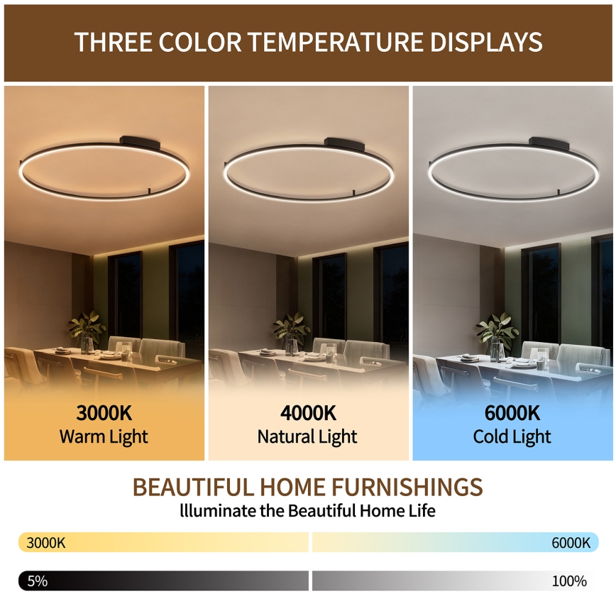 Brilagi - LED Димируемо таванно осветително тяло PORTOFINO LED/85W/230V 3000-6000K Ø 120 cm черно + дистанционно управление