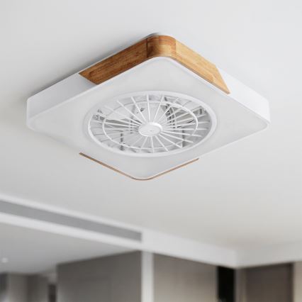Brilagi - LED димируемо таванно осветително тяло с вентилатор LED/38W/230V 3000-6500K 50x50 cm бяло/дъб + дистанционно управление