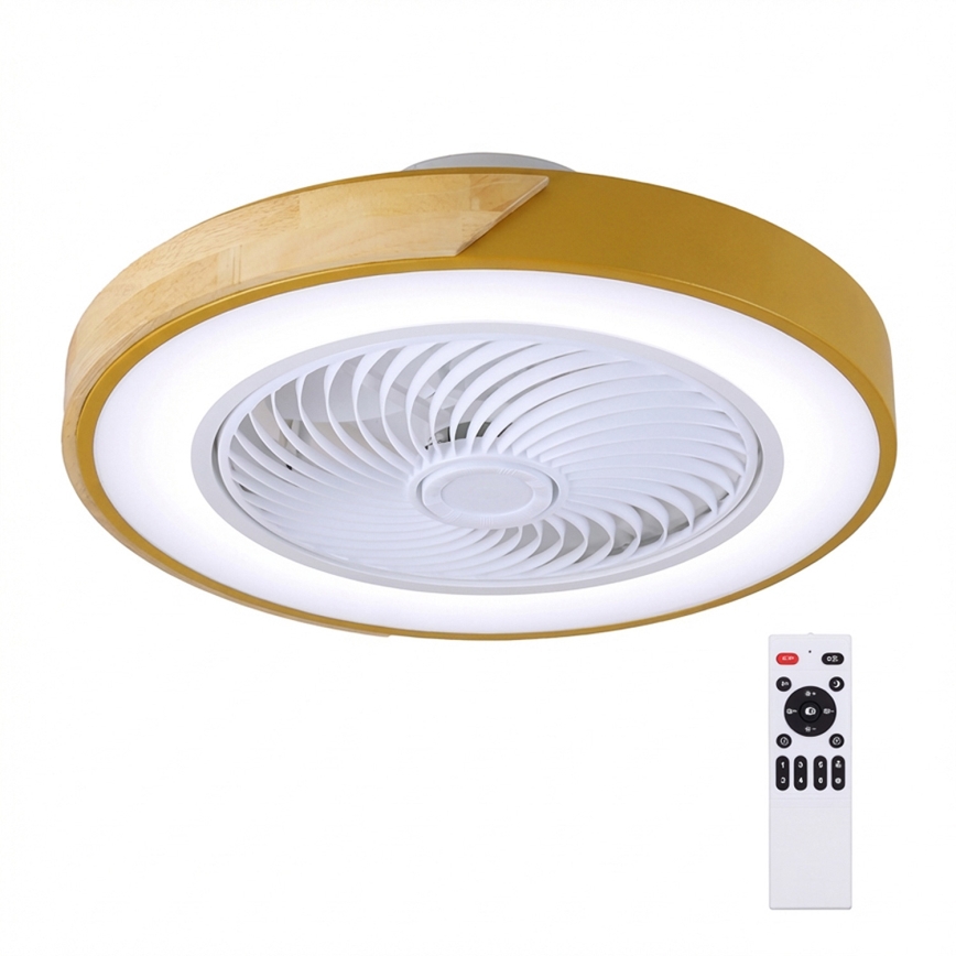 Brilagi - Димируемо LED таванно осветително тяло с вентилатор LED/38W/230V 3000-6500K 3000-6500K Ø 50 см златисто/дъб + дистанционно управление