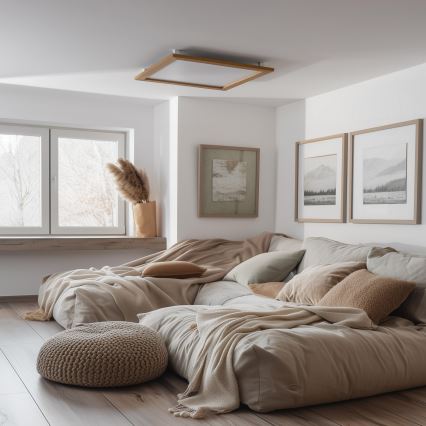 Brilagi - димируема LED таванна лампа SLIMFRAME WOOD LED/58W/230V 64×64 см 3000-6000K кафява + дистанционно управление