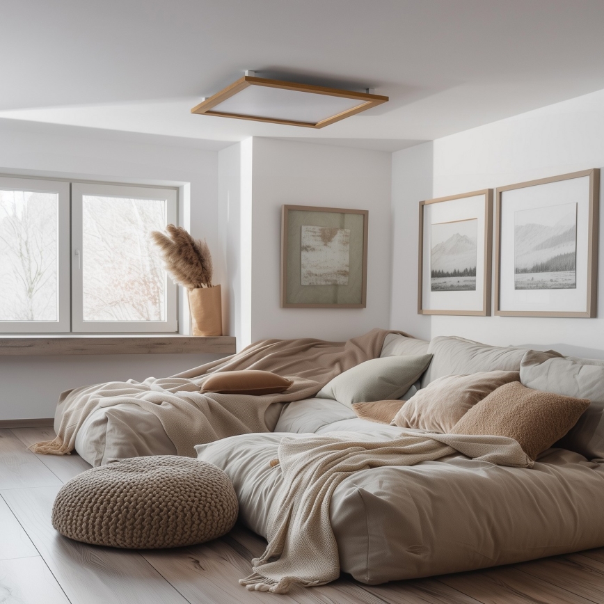 Brilagi - димируема LED таванна лампа SLIMFRAME WOOD LED/58W/230V 64×64 см 3000-6000K кафява + дистанционно управление