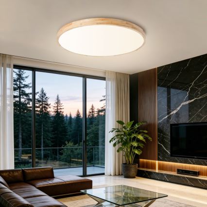 Brilagi - LED димируемо таванно осветително тяло WOODLINE LED/100W/230V 3000-6000K дъб диаметър 80 см + дистанционно управление