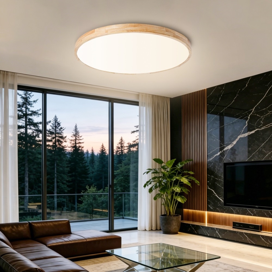 Brilagi - LED димируемо таванно осветително тяло WOODLINE LED/100W/230V 3000-6000K дъб диаметър 80 см + дистанционно управление