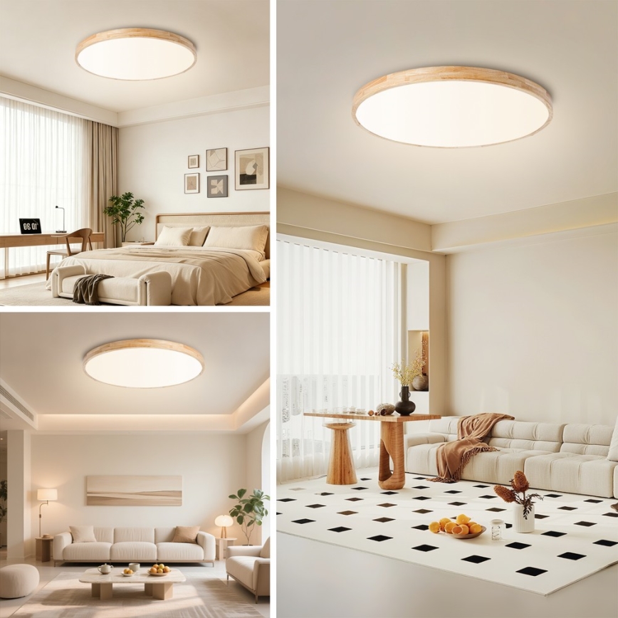 Brilagi - LED димируемо таванно осветително тяло WOODLINE LED/100W/230V 3000-6000K дъб диаметър 80 см + дистанционно управление