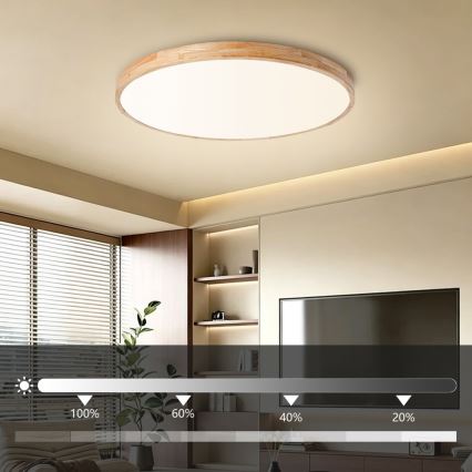 Brilagi - LED димируемо таванно осветително тяло WOODLINE LED/100W/230V 3000-6000K дъб диаметър 80 см + дистанционно управление
