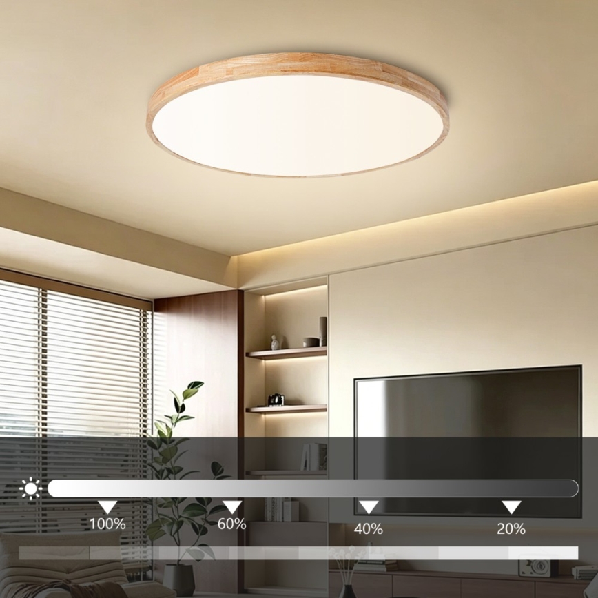 Brilagi - LED димируемо таванно осветително тяло WOODLINE LED/100W/230V 3000-6000K дъб диаметър 80 см + дистанционно управление