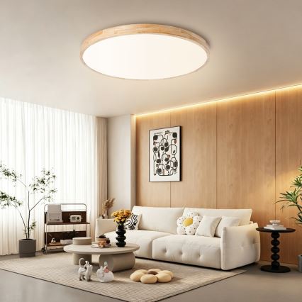 Brilagi - LED димируемо таванно осветително тяло WOODLINE LED/100W/230V 3000-6000K дъб диаметър 80 см + дистанционно управление