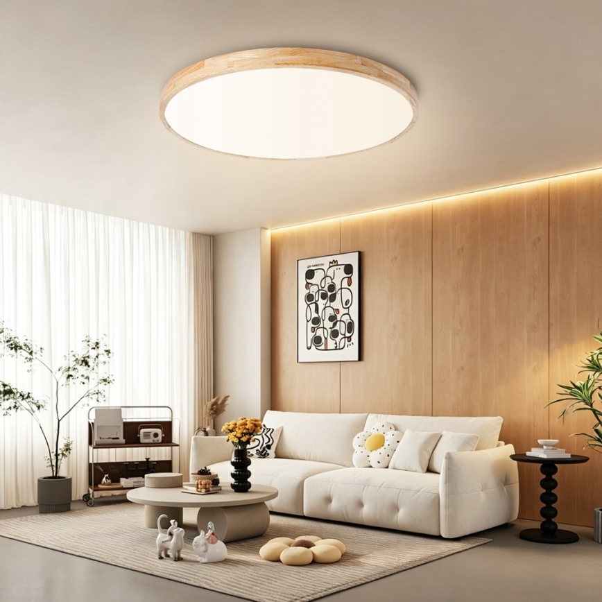 Brilagi - LED димируемо таванно осветително тяло WOODLINE LED/100W/230V 3000-6000K дъб диаметър 80 см + дистанционно управление