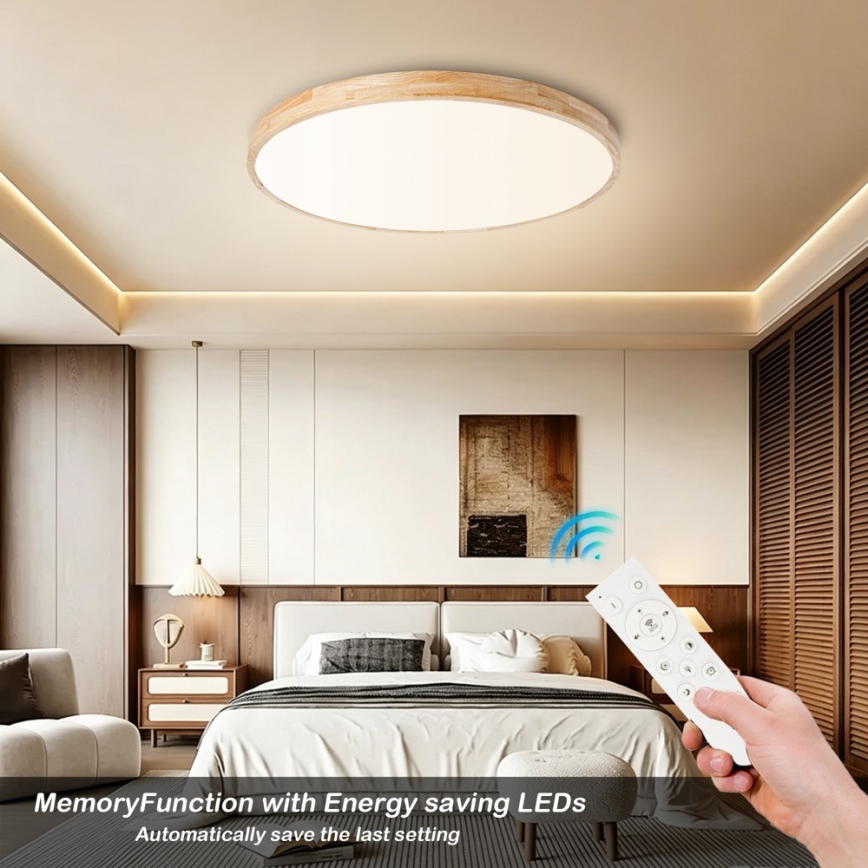 Brilagi - LED димируемо таванно осветително тяло WOODLINE LED/100W/230V 3000-6000K дъб диаметър 80 см + дистанционно управление