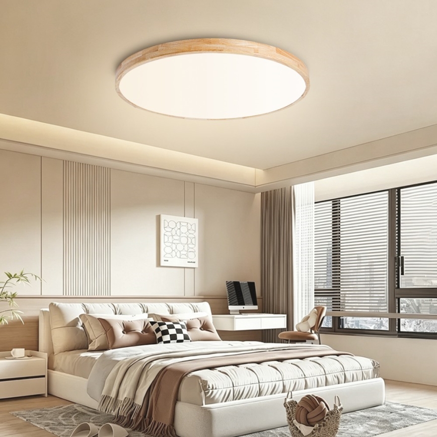 Brilagi - LED димируемо таванно осветително тяло WOODLINE LED/100W/230V 3000-6000K дъб диаметър 80 см + дистанционно управление
