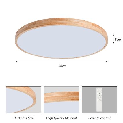 Brilagi - LED димируемо таванно осветително тяло WOODLINE LED/100W/230V 3000-6000K дъб диаметър 80 см + дистанционно управление