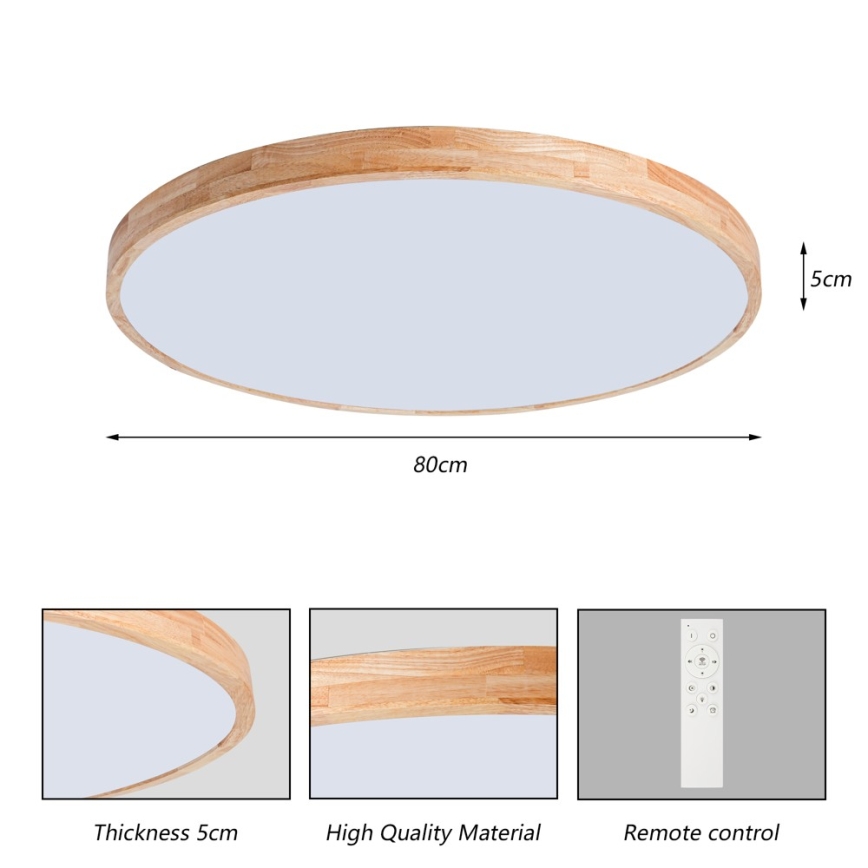 Brilagi - LED димируемо таванно осветително тяло WOODLINE LED/100W/230V 3000-6000K дъб диаметър 80 см + дистанционно управление