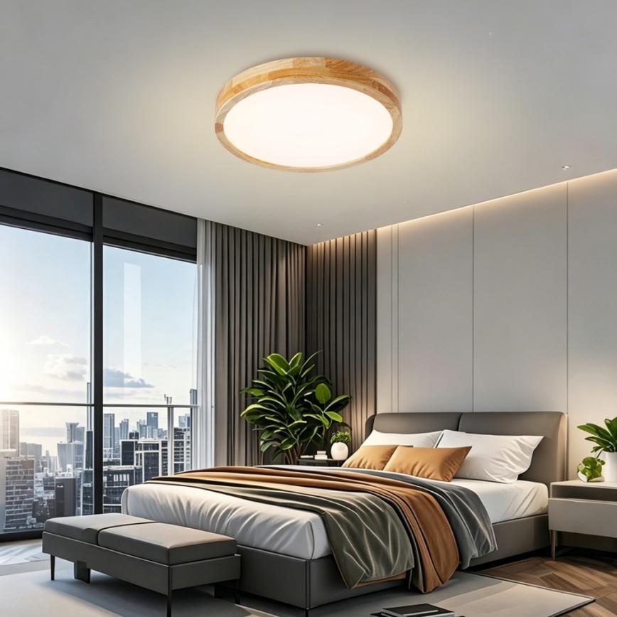 Brilagi - димируемо таванно осветително тяло WOODLINE LED/48W/230V 3000-6000K дъб Ø 40 см + дистанционно управление