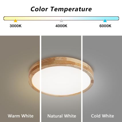 Brilagi - димируемо таванно осветително тяло WOODLINE LED/48W/230V 3000-6000K дъб Ø 40 см + дистанционно управление