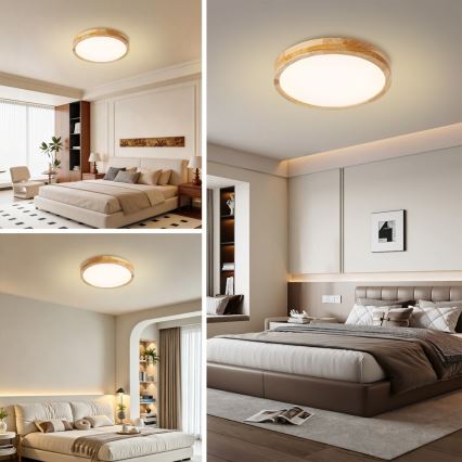 Brilagi - димируемо таванно осветително тяло WOODLINE LED/48W/230V 3000-6000K дъб Ø 40 см + дистанционно управление