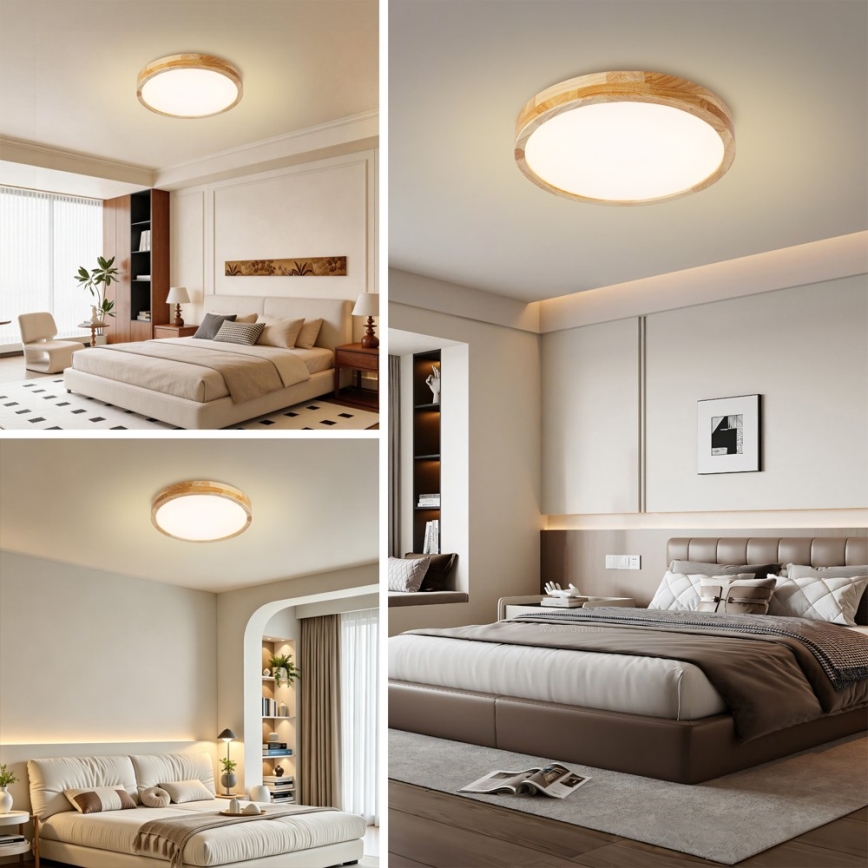 Brilagi - димируемо таванно осветително тяло WOODLINE LED/48W/230V 3000-6000K дъб Ø 40 см + дистанционно управление