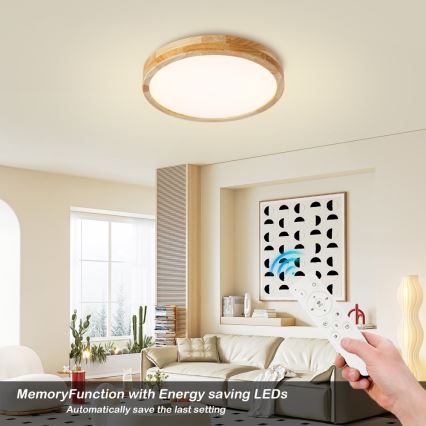 Brilagi - димируемо таванно осветително тяло WOODLINE LED/48W/230V 3000-6000K дъб Ø 40 см + дистанционно управление