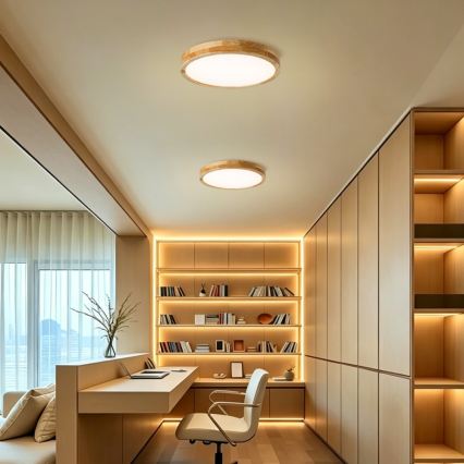 Brilagi - димируемо таванно осветително тяло WOODLINE LED/48W/230V 3000-6000K дъб Ø 40 см + дистанционно управление