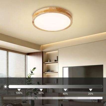 Brilagi - димируемо таванно осветително тяло WOODLINE LED/48W/230V 3000-6000K дъб Ø 40 см + дистанционно управление