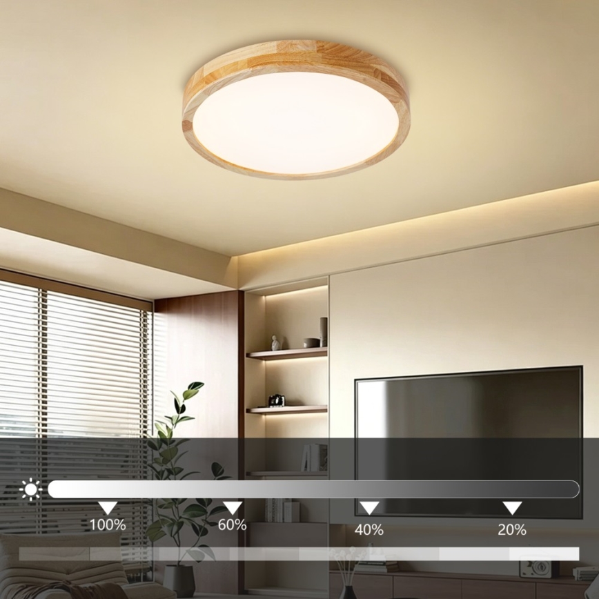 Brilagi - димируемо таванно осветително тяло WOODLINE LED/48W/230V 3000-6000K дъб Ø 40 см + дистанционно управление