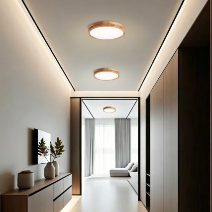 Brilagi - димируемо таванно осветително тяло WOODLINE LED/48W/230V 3000-6000K дъб Ø 40 см + дистанционно управление