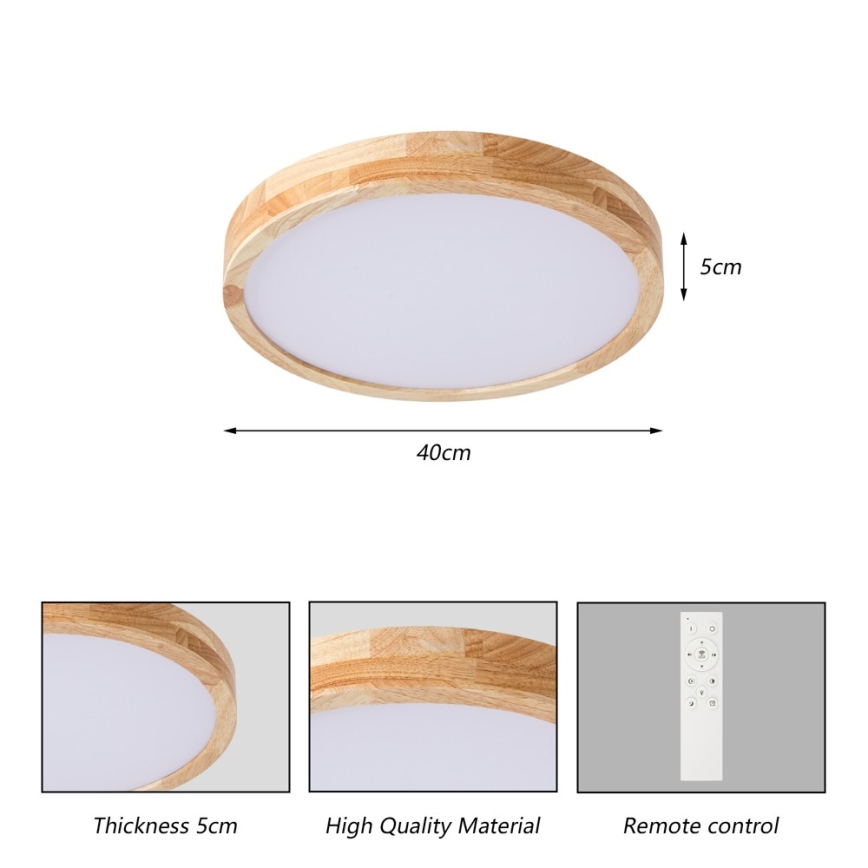 Brilagi - димируемо таванно осветително тяло WOODLINE LED/48W/230V 3000-6000K дъб Ø 40 см + дистанционно управление