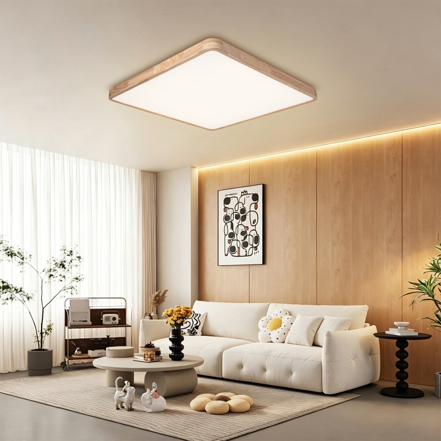 Brilagi - LED димируемо таванно осветително тяло WOODLINE SQUARE LED/100W/230V 3000-6000K дъб 80x80 см + дистанционно управление