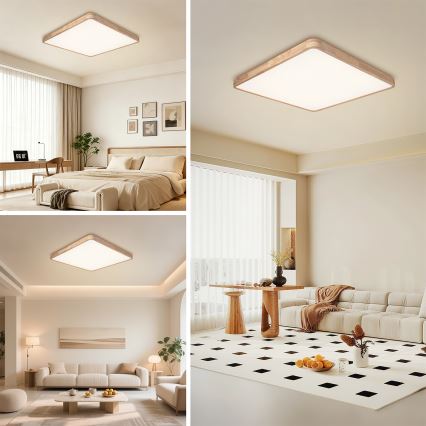 Brilagi - LED димируемо таванно осветително тяло WOODLINE SQUARE LED/100W/230V 3000-6000K дъб 80x80 см + дистанционно управление